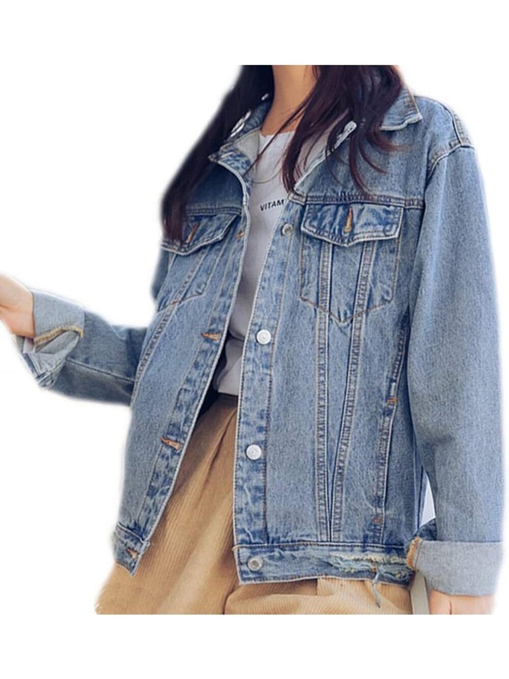 Oversized Distressed Denim Jacket for Women | Boyfriend Style Trucker Coat
